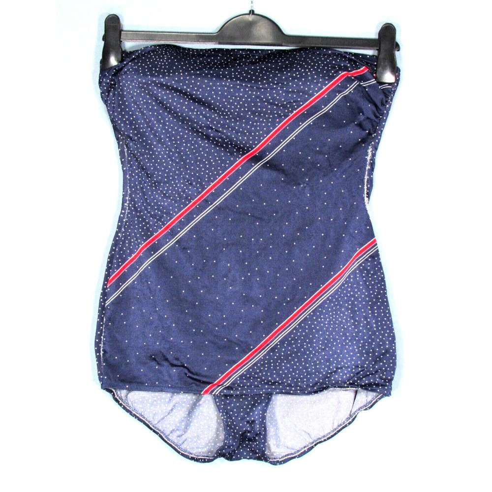 VTG ROBBY LEN Shape-Lee Swim Suit STRAPLESS 1PC Blue Polka-Dot 17/18 sz XL